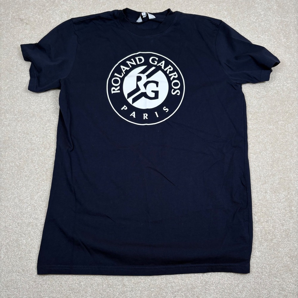 Roland Garros Paris Mens Graphic T-Shirt Navy Blue Short Sleeve Cotton Size M/L